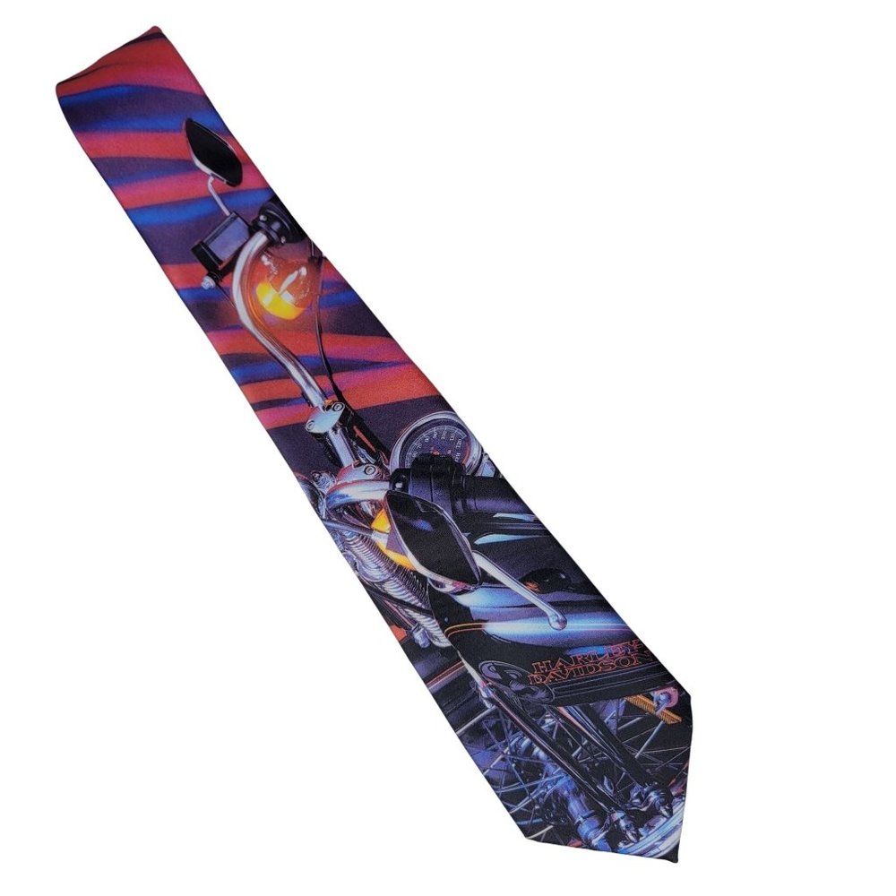 Ralph marlin vintage 1992 harley davidson neck tie pastel neon abstract art